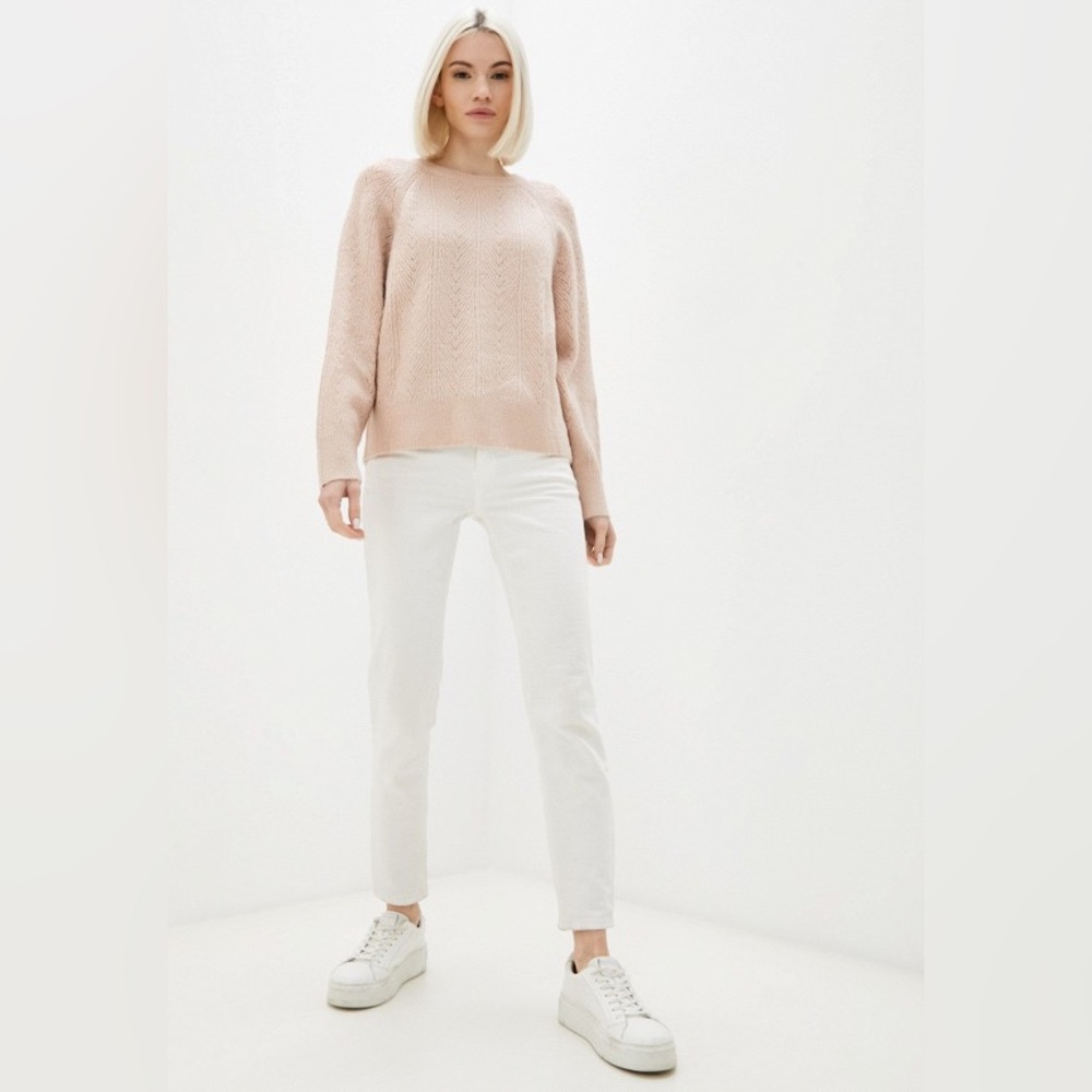 Mango Florita Blush Pink Chevron Pointelle Shimmer Knit Sweater
